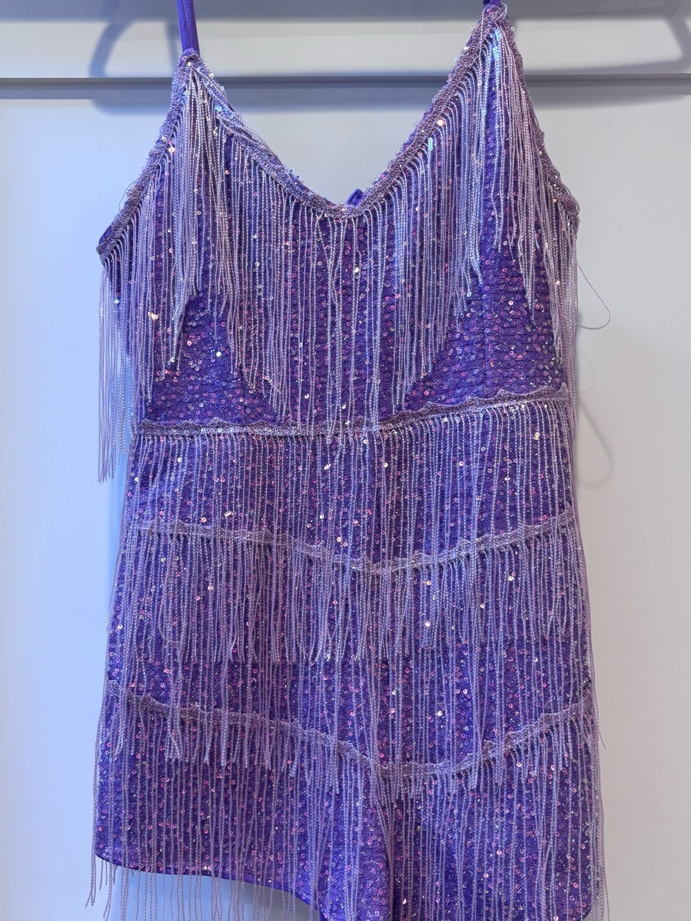 Vintage Lavender Sequin Fringe V-Neck Women's Dress